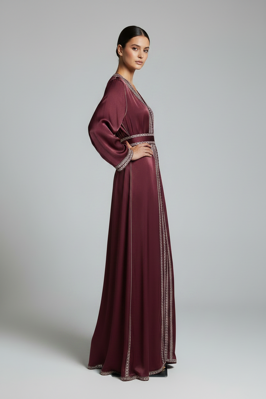 Yamna Burgundy Organza caftan