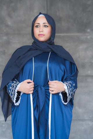 Hedaya Luxury 2 pieces  navy blue Dubai abaya dress Code 002