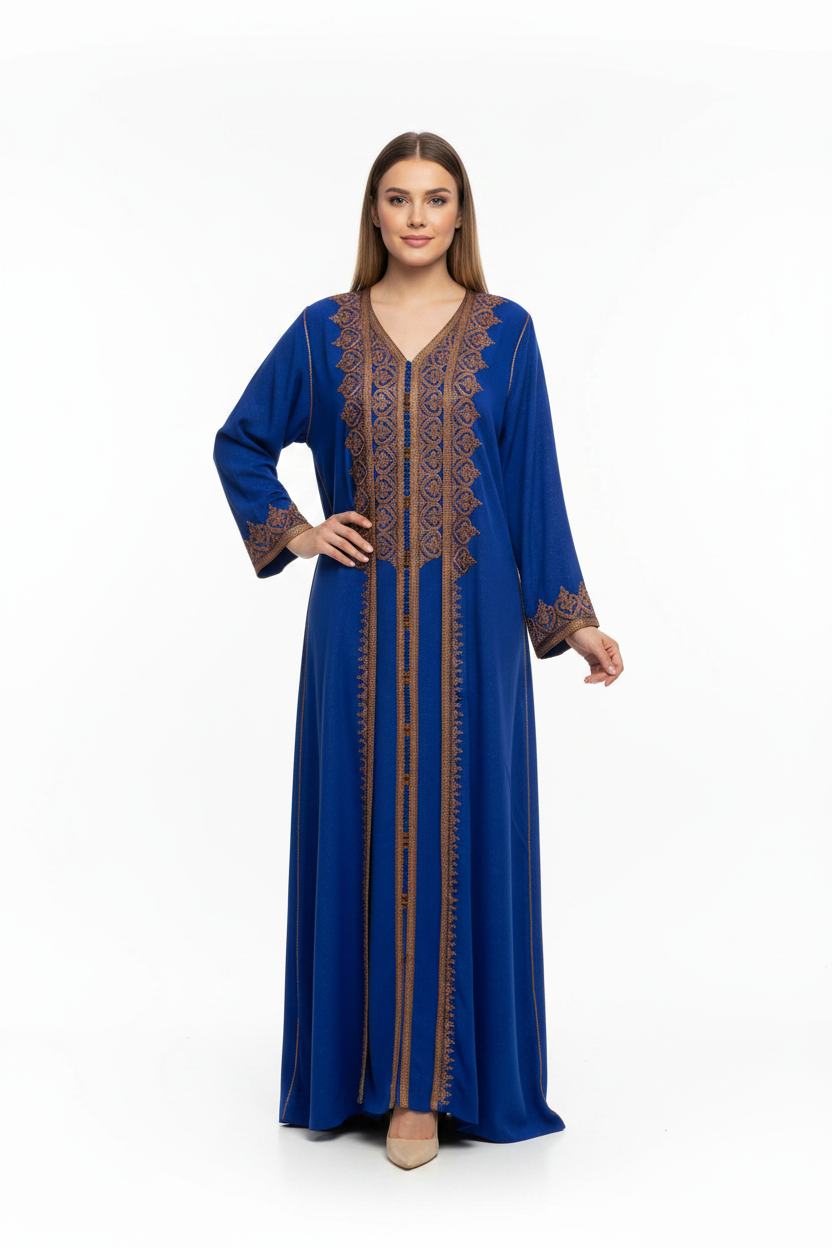 Two-Tone Embroidered 2-Piece Kaftan Dress