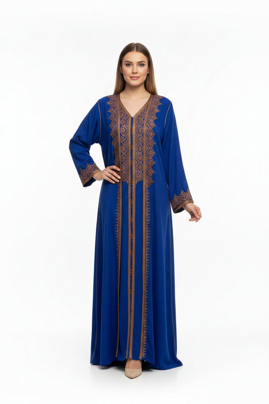 Embroidered Royal Blue 2 piece Caftan dress