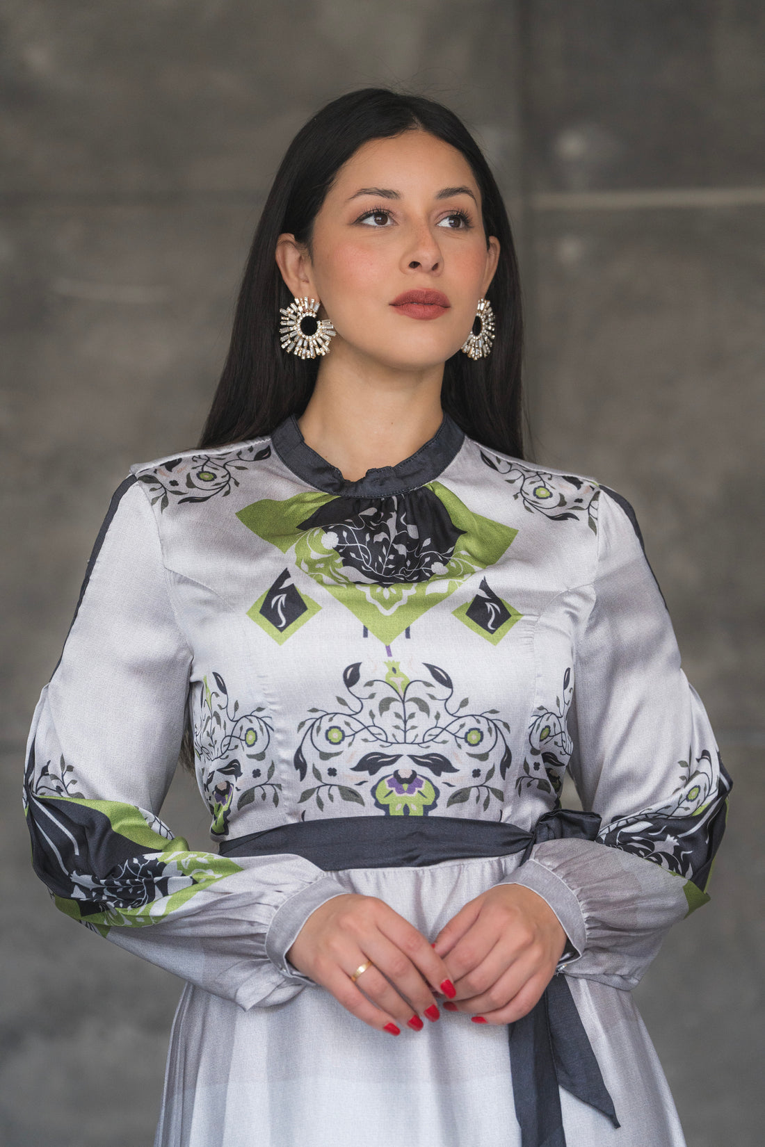 Bold Black And Green Long Sleeves Maxi Dress