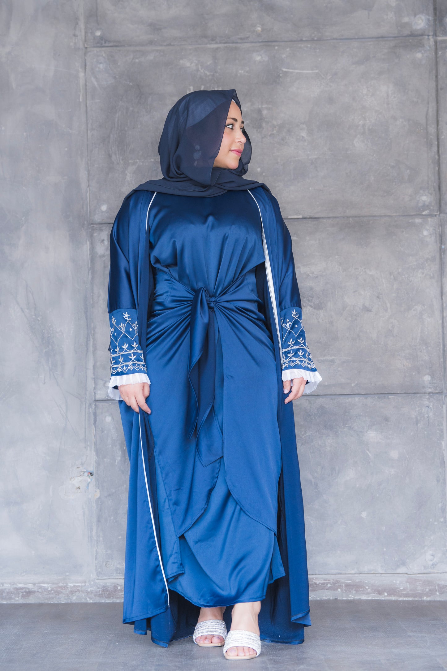 Hedaya Luxury 2 pieces  navy blue Dubai abaya dress Code 002