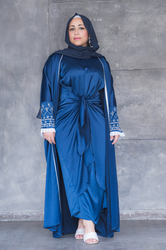 Hedaya Luxury 2 pieces  navy blue Dubai abaya dress Code 002