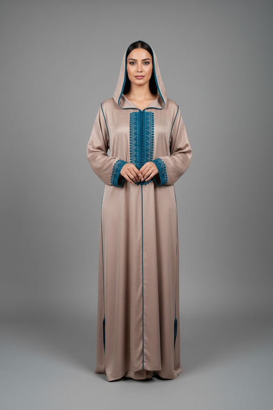 Embroidered pattern satin Moroccan Jelaba