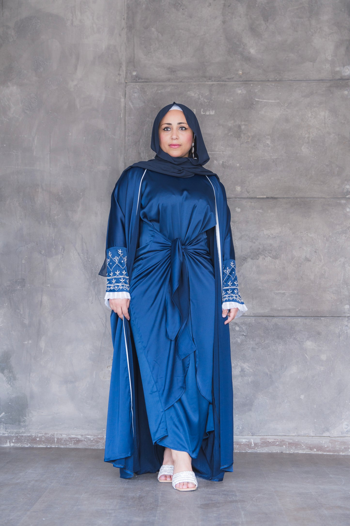 Hedaya Luxury 2 pieces  navy blue Dubai abaya dress Code 002