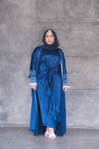 Hedaya Luxury 2 pieces  navy blue Dubai abaya dress Code 002