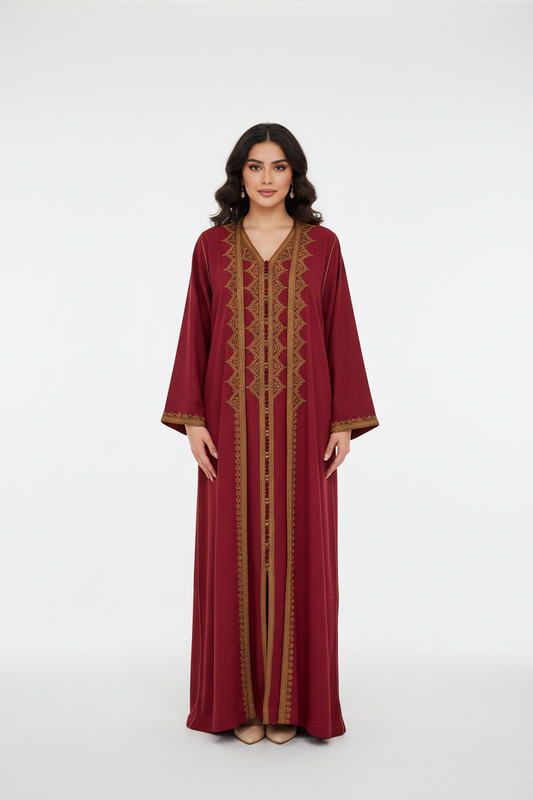 Embroidered Maroon 2 piece Caftan dress