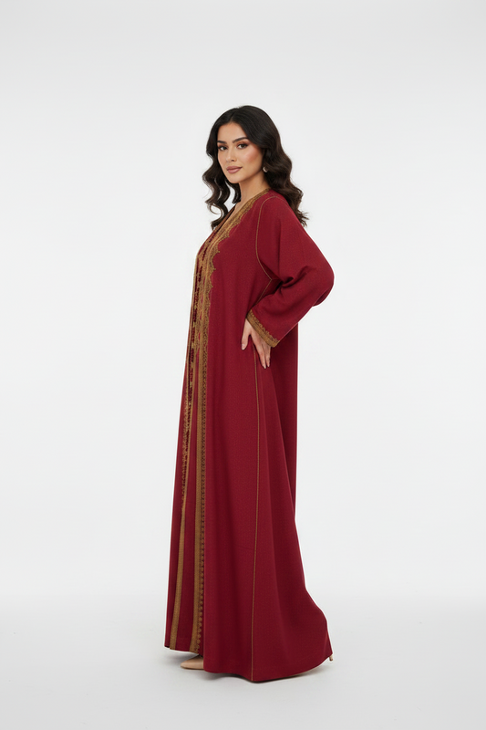 Embroidered Maroon 2 piece Caftan dress