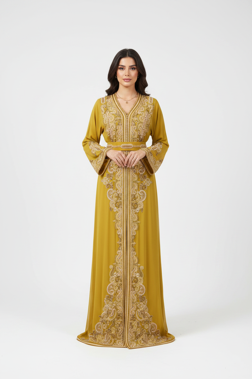 The Mustard Menatique Embroidered Caftan