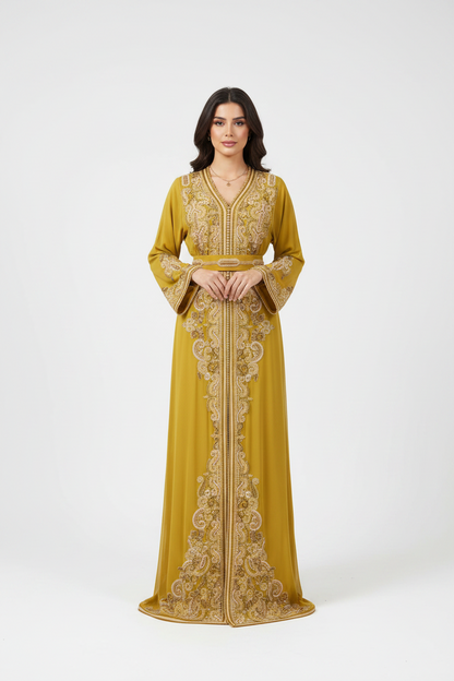 The Mustard Menatique Embroidered Caftan