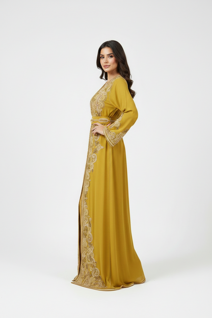 The Mustard Menatique Embroidered Caftan