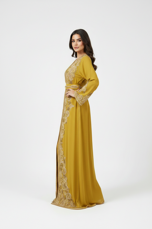The Mustard Menatique embroidered Caftan