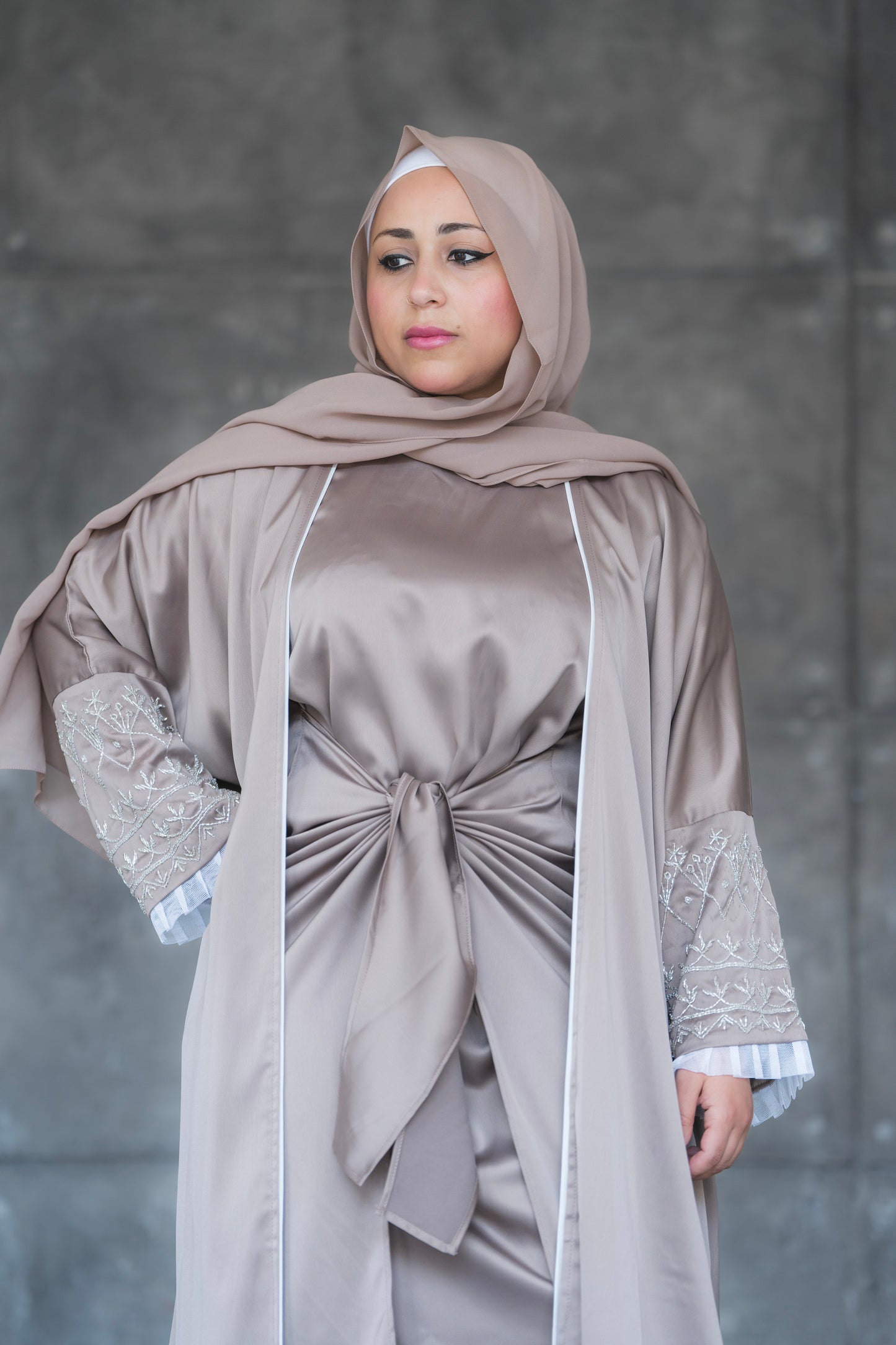 MENNA DUBAI NUDE EMBROIDED 2 PIECES ABYAYA CODE003