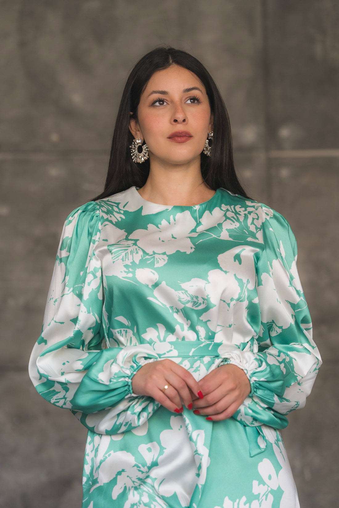 Floral Print Satin Maxi Dress with Feather Hem