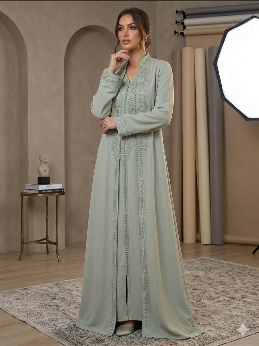 Embroidered 2-Piece Kaftan Dress