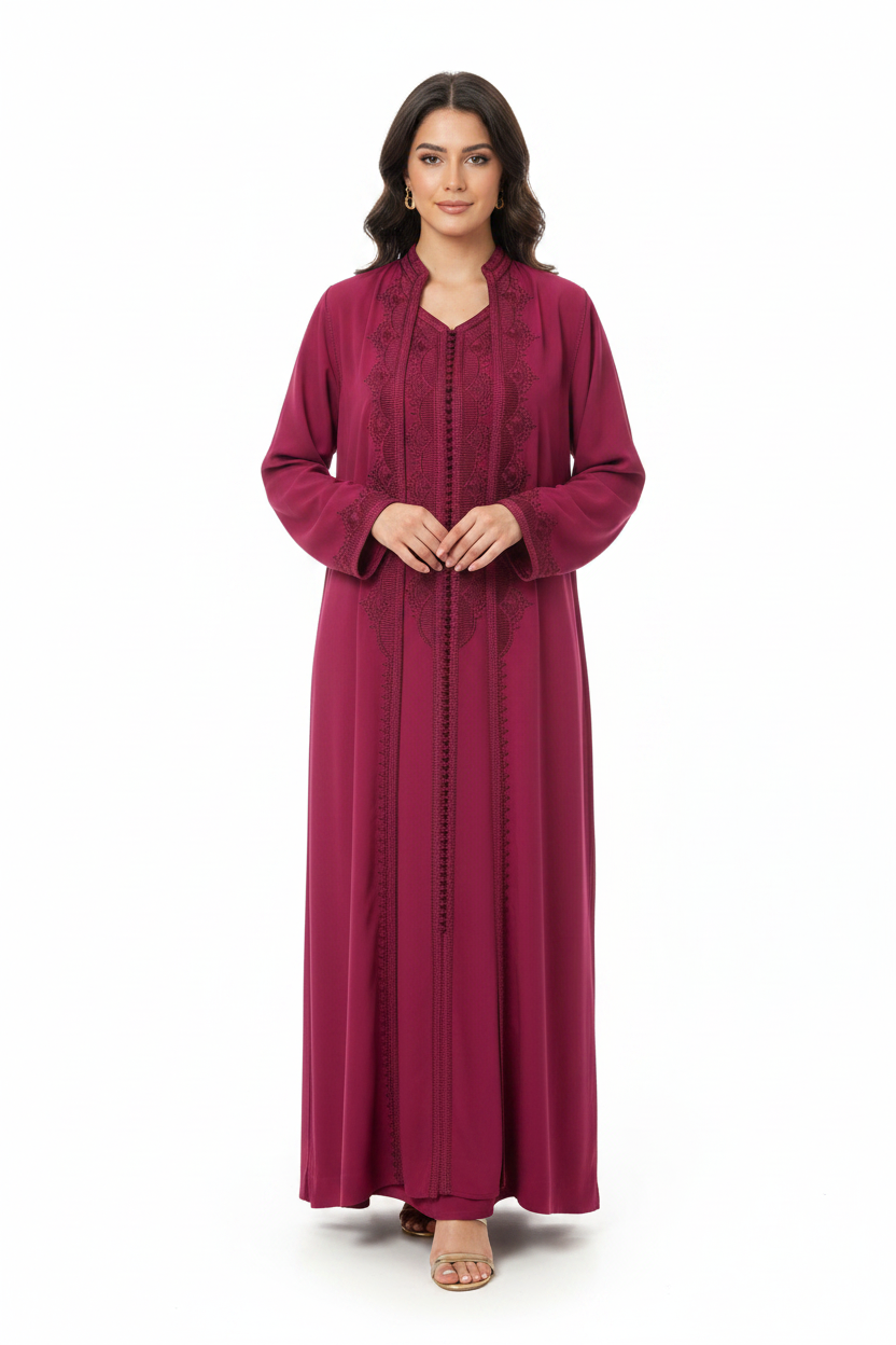 Embroidered 2-Piece Kaftan Dress