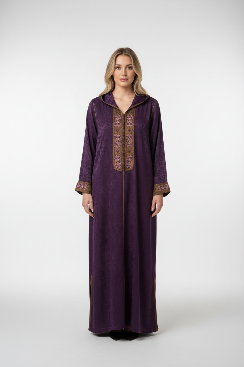Two-Tone Embroidered Satin Moroccan Jelaba