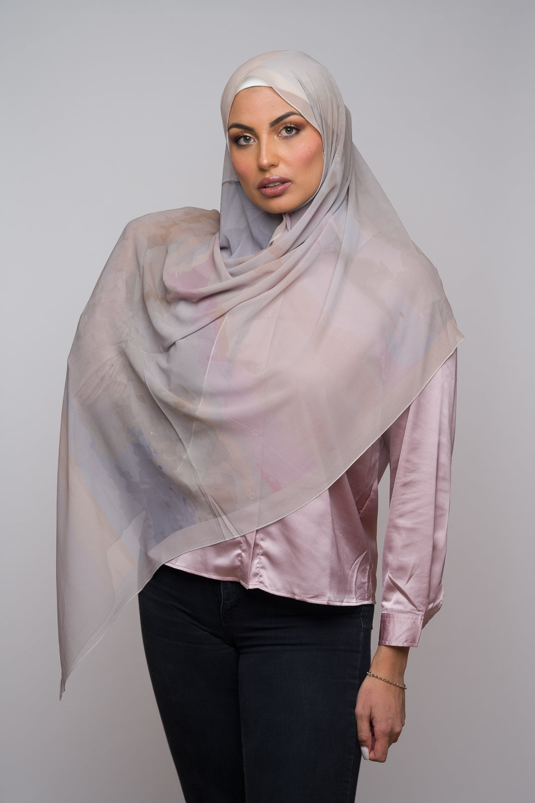 Lilac Smoke Printed Chiffon Hijab