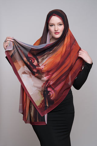 Dark Sienna Printed Chiffon Hijab