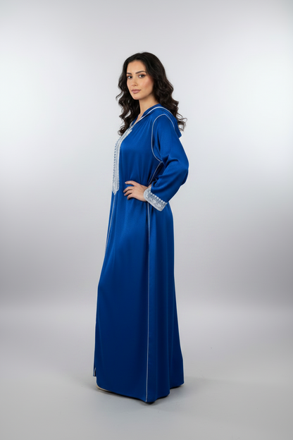 Two-Tone Embroidered Satin Moroccan Jelaba