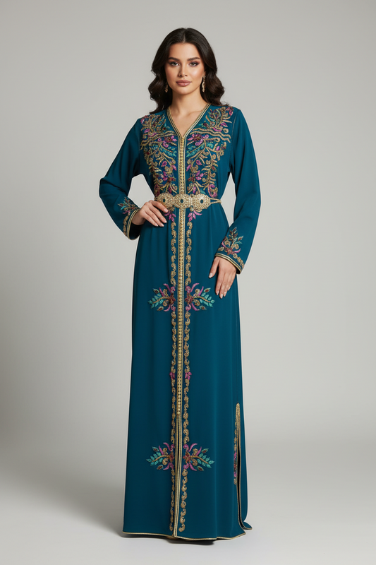 Teal Handcrafted beaded Caftan