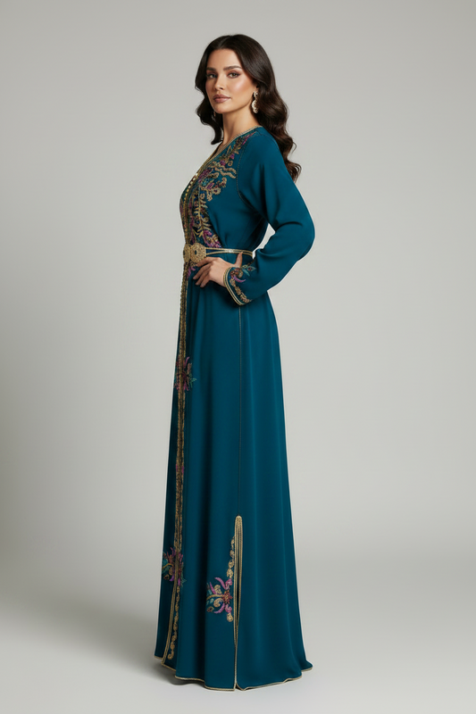 Teal Handcrafted beaded Caftan