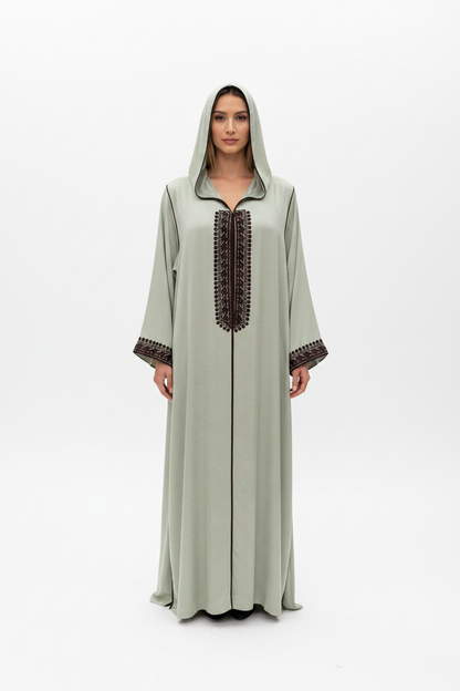 Two-Tone Embroidered Satin Moroccan Jelaba