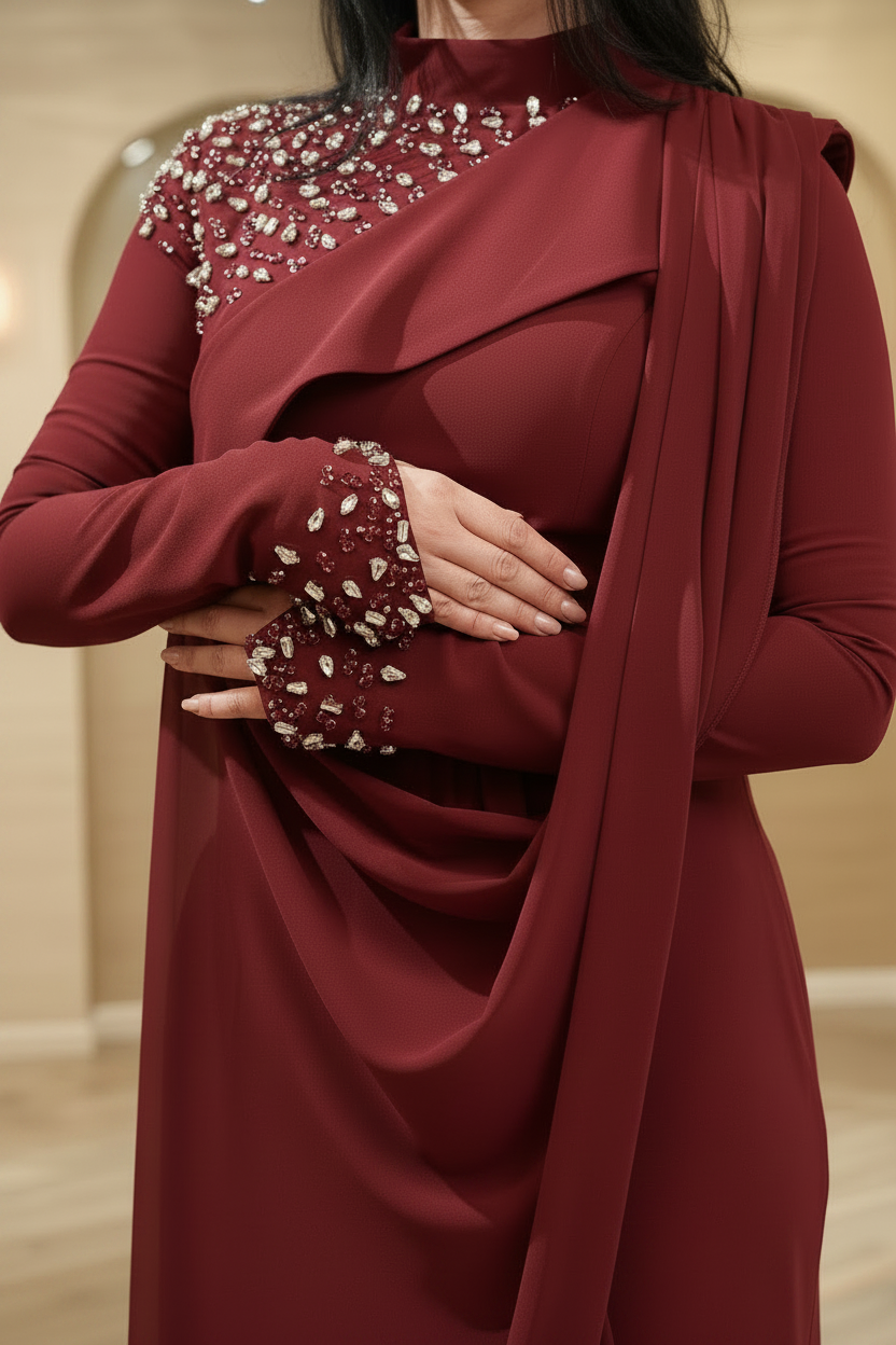 Eternal Grace Red Pearl Embellished Gown