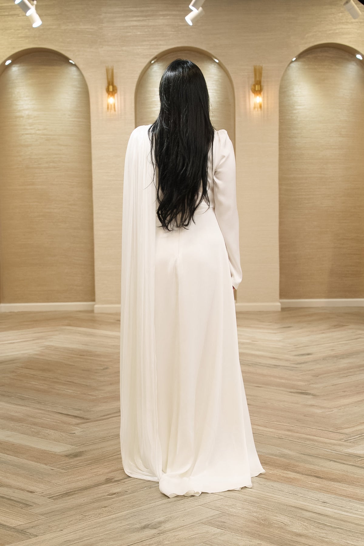Aurora Pearl Neckline Bridal Gown with Shoulder Cape