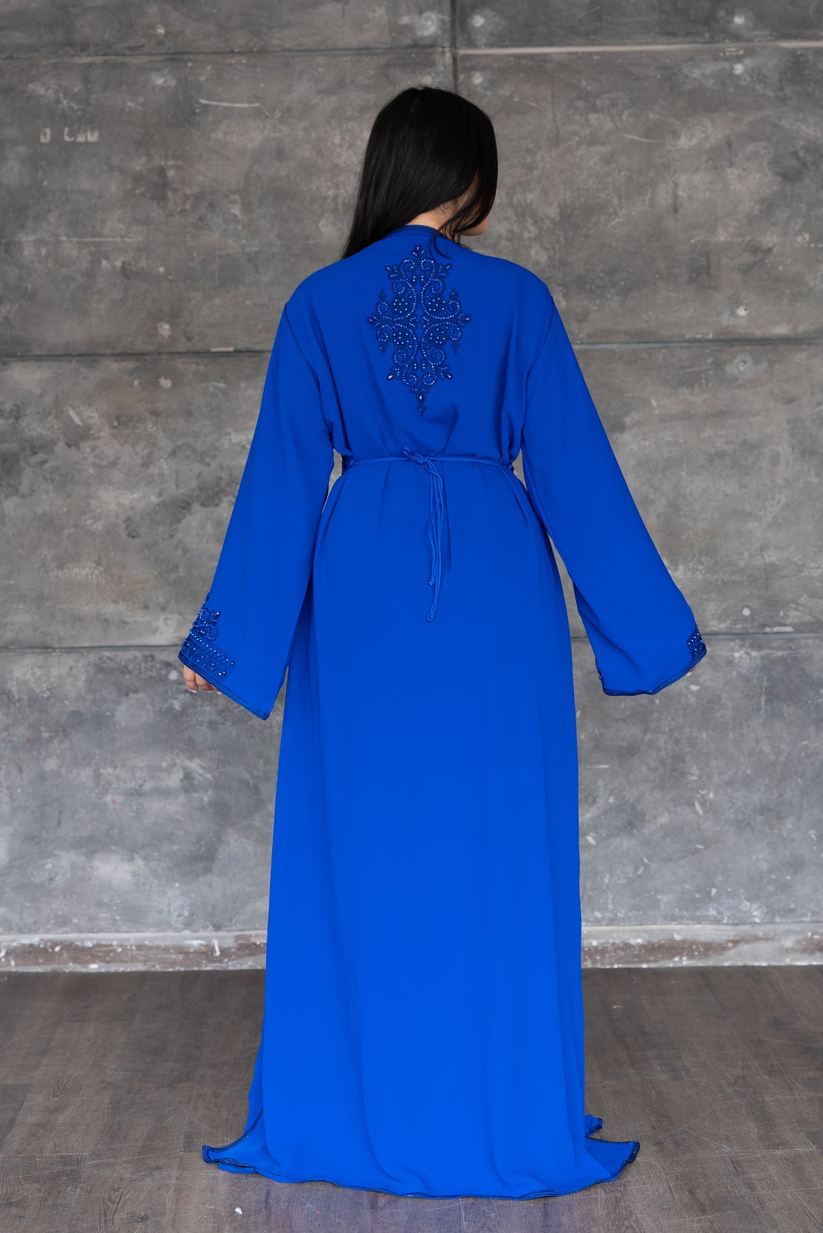 Royal Blue Embellished Kaftan With Belt