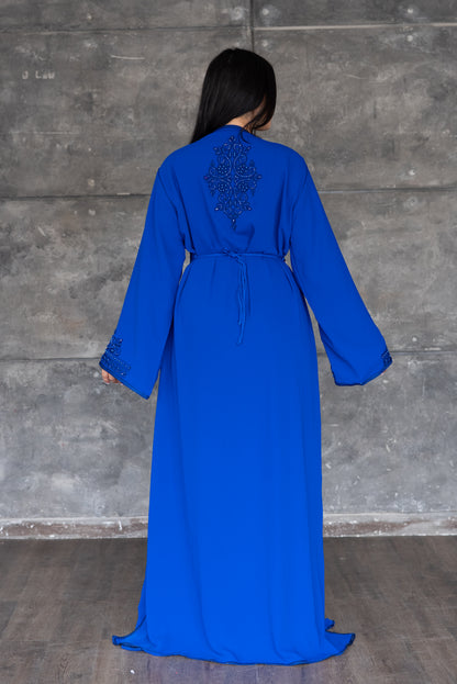 Royal Blue Embellished Kaftan With Belt