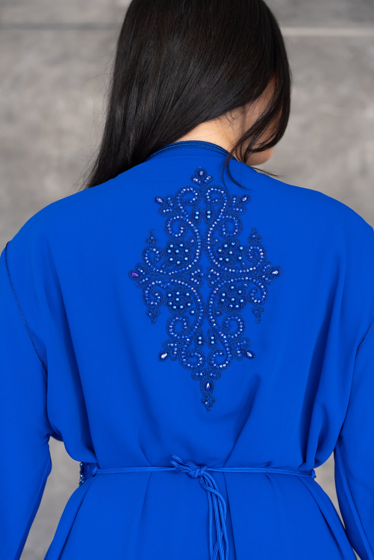 Royal Blue Embellished Kaftan With Belt