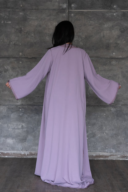 Lavender Embroidered Caftan With Black Sash