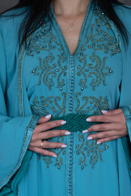 Turquoise Embroidered Caftan
