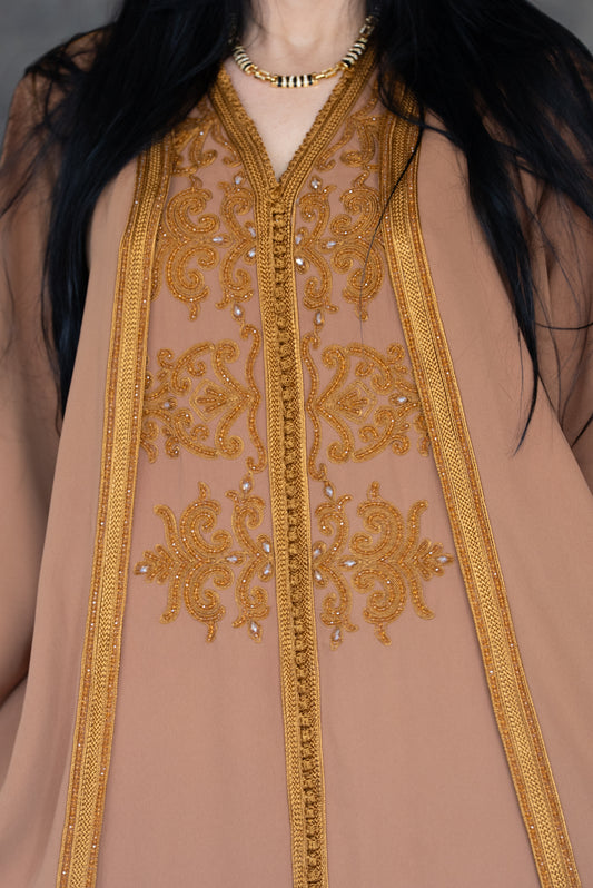 Camel Gold Embroidered Caftan/Kimono