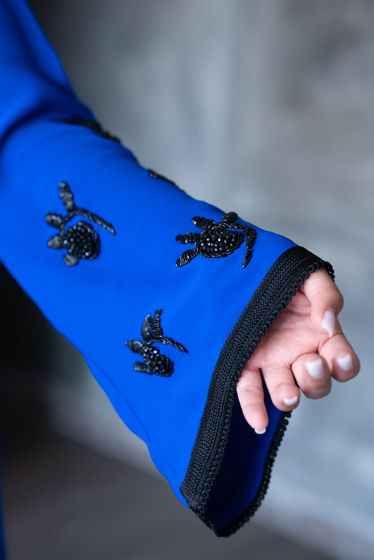 Handmade Royal Blue Caftan With Black Embroidery