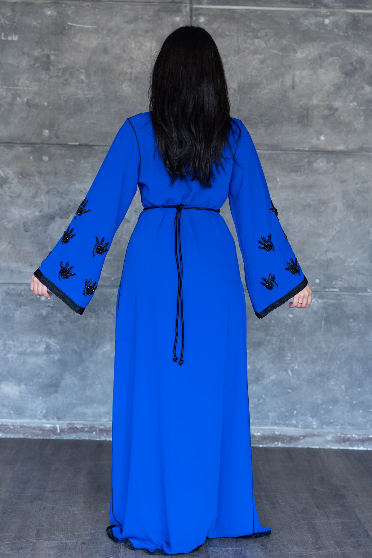 Handmade Royal Blue Caftan With Black Embroidery