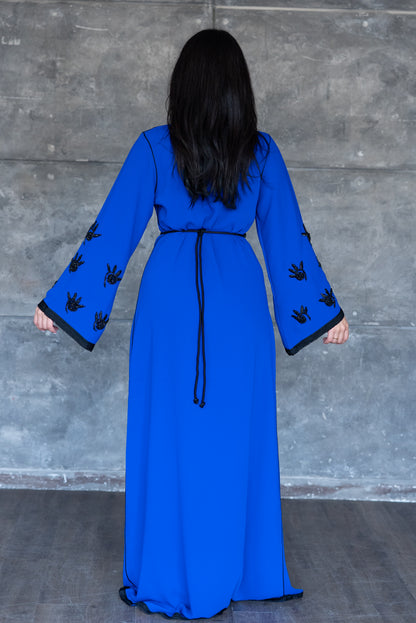 Handmade Royal Blue Caftan With Black Embroidery