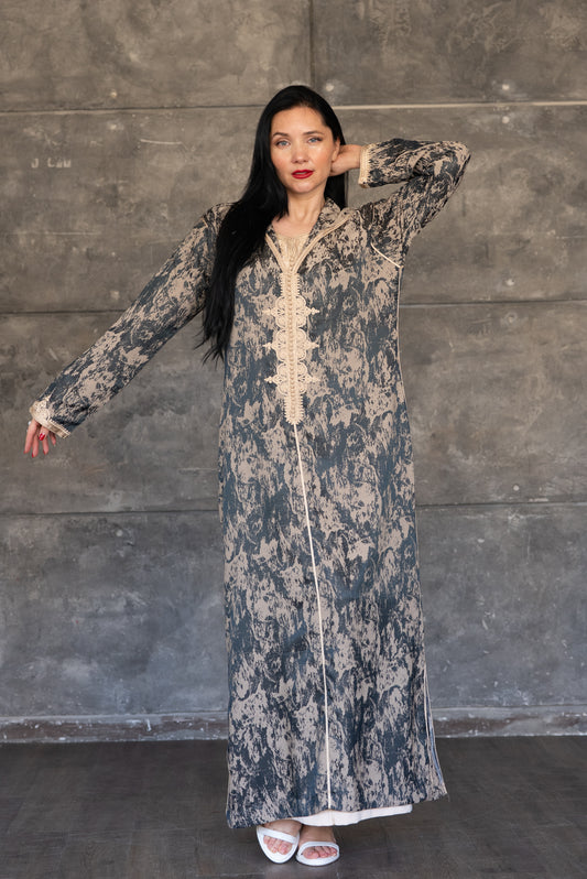 2 Pieces Beige & Charcoal Djelaba