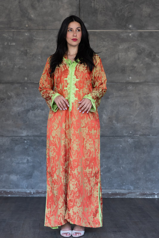 2 Pieces Tangerine & Lime Textured Djelaba