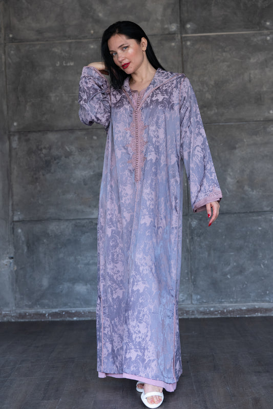 2 Pieces Dusty Mauve Crushed Velvet Djelaba