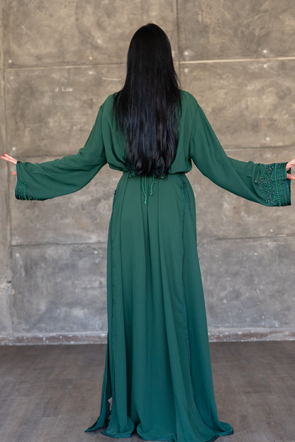 Emerald Green Beaded Double-Layer Caftan