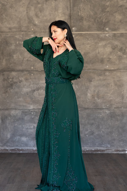 Emerald Green Beaded Double-Layer Caftan