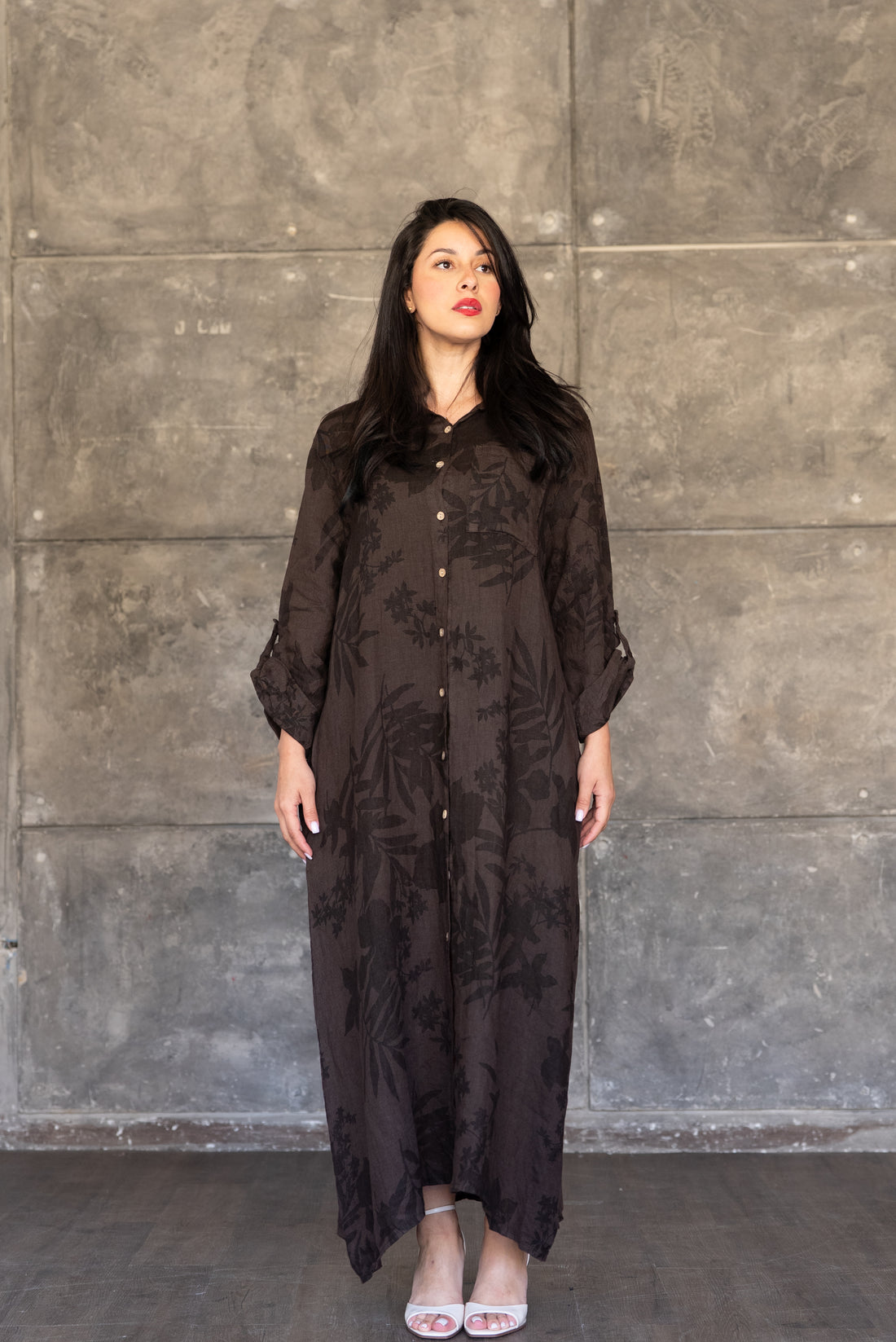 Chocolate Brown Italian 100% Linen Dress