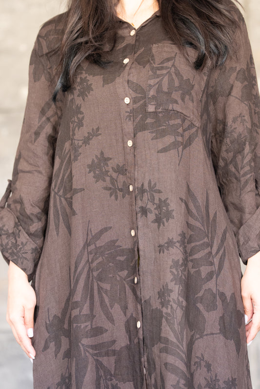 Chocolate Brown Italian 100% Linen Dress
