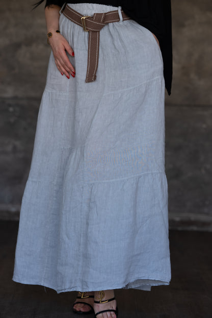 Light Grey Tiered Linen Maxi Skirt