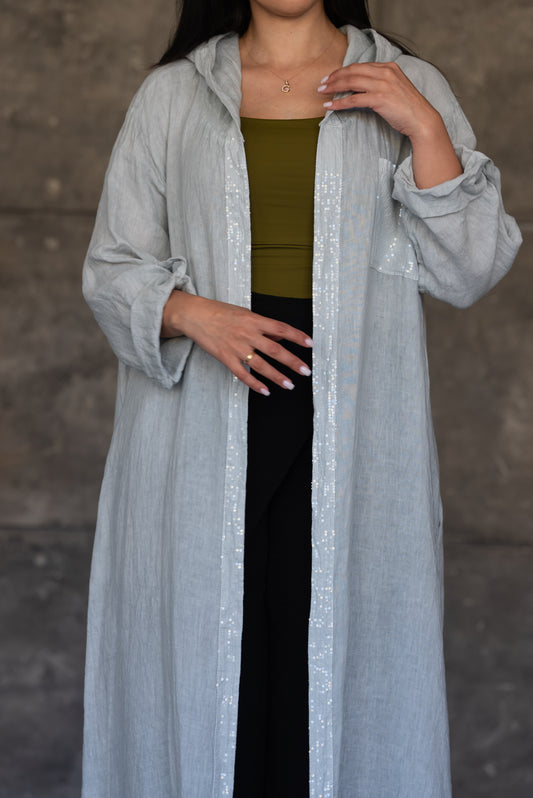 Light Grey Hooded Open Cardigan