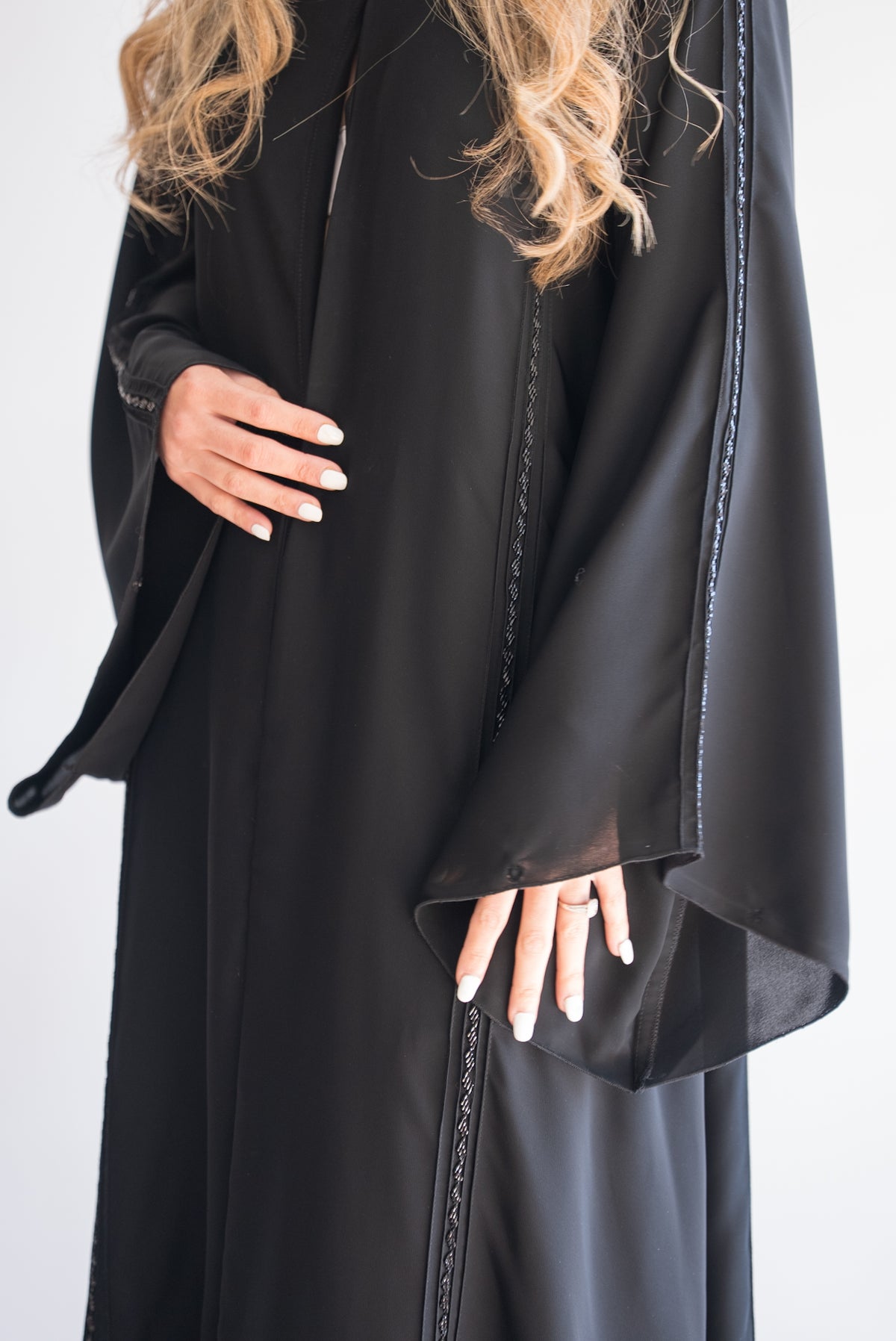 Halima Black Beaded Trim Abaya