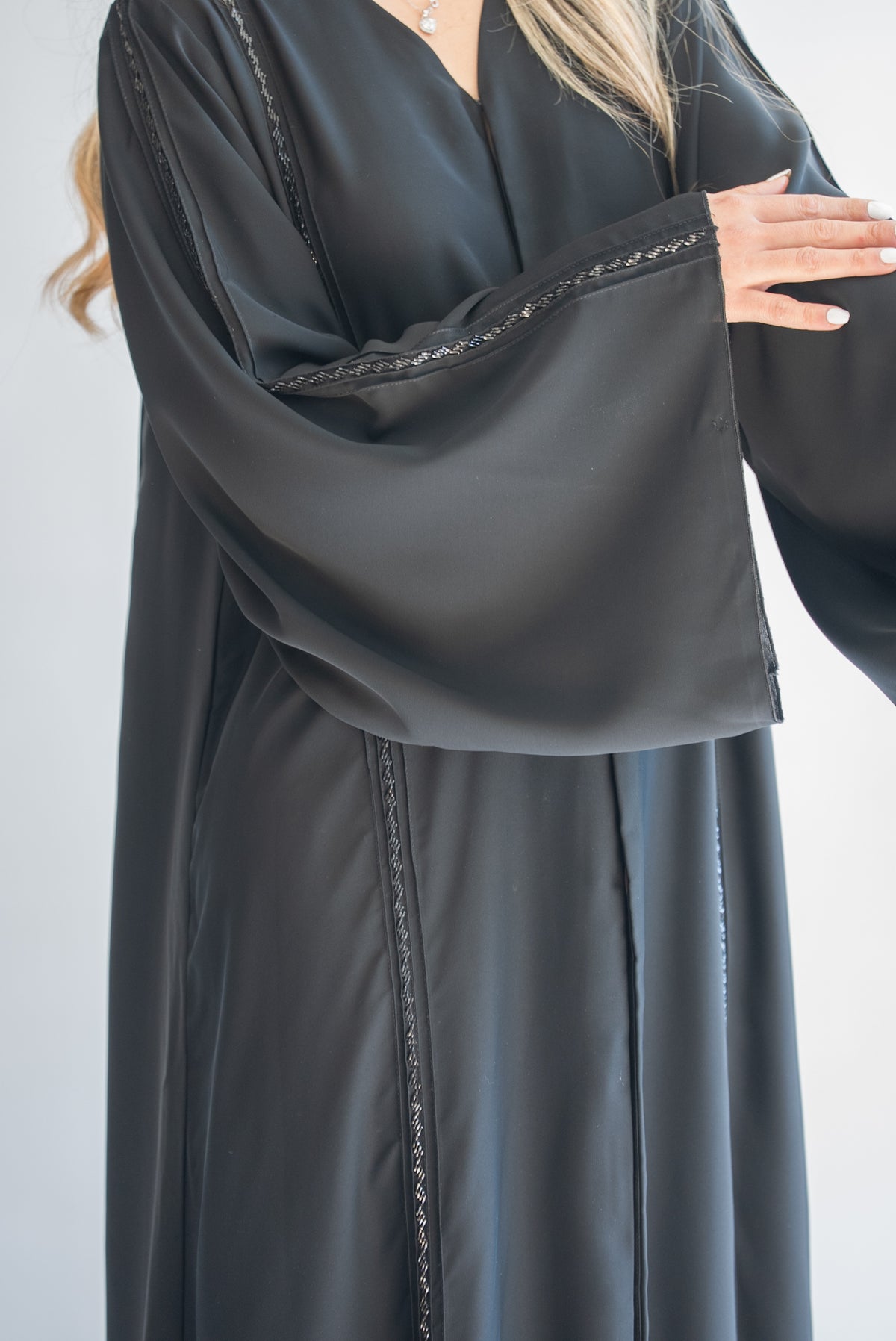 Halima Black Beaded Trim Abaya