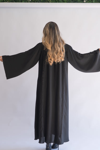 Halima Black Beaded Trim Abaya